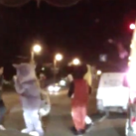 Un conducteur enragé se fait sacrer une volée par des mascottes!